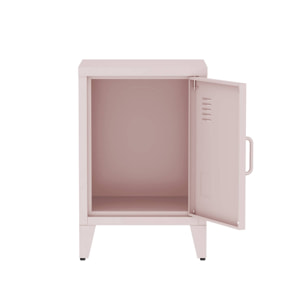 Table de chevet en acier rose. 1 porte. casier. chambre enfant