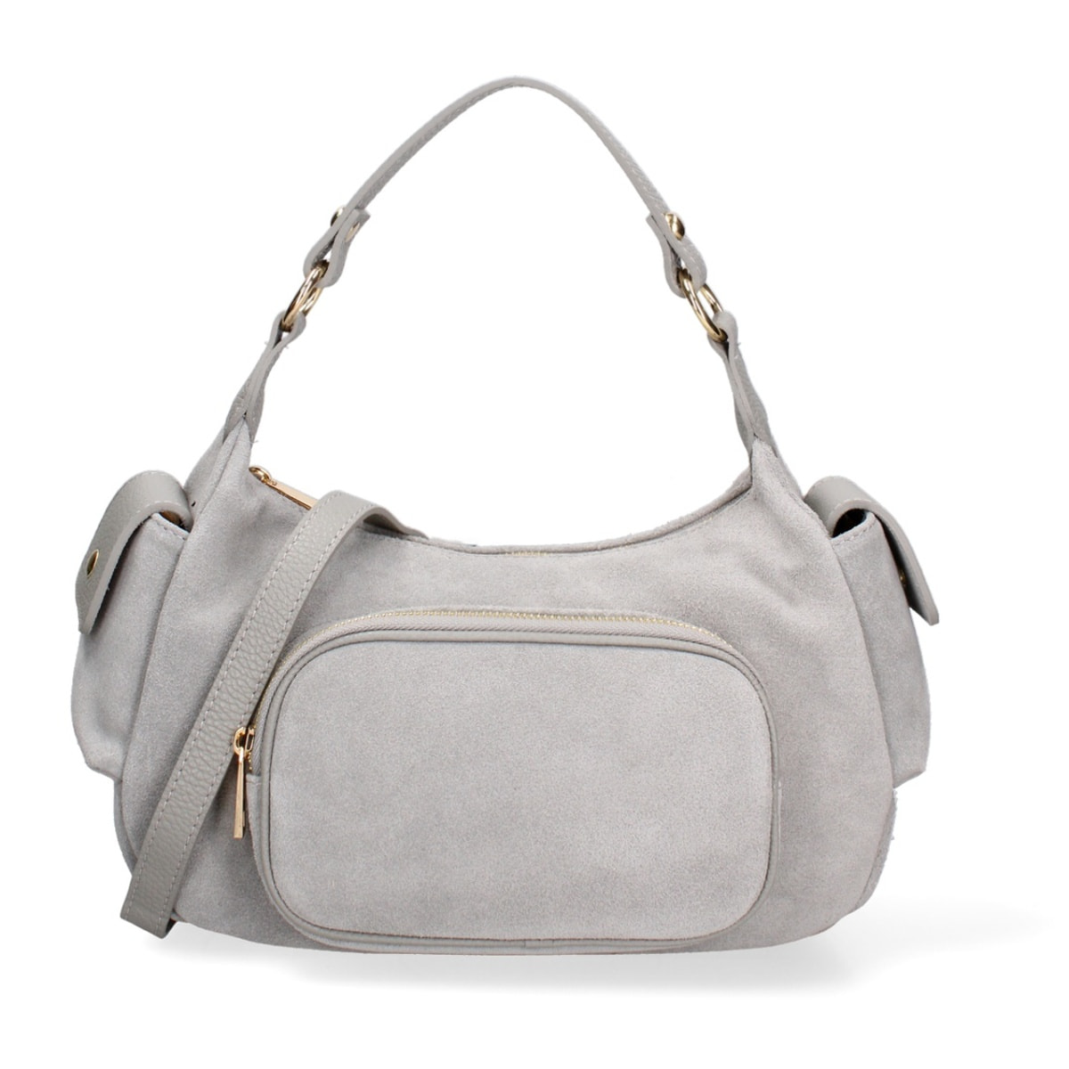 Borsa a spalla da donna Made in Italy - Modello Ardena - Pelle scamosciata - 30.0 x 17.0 x 12.0 cm