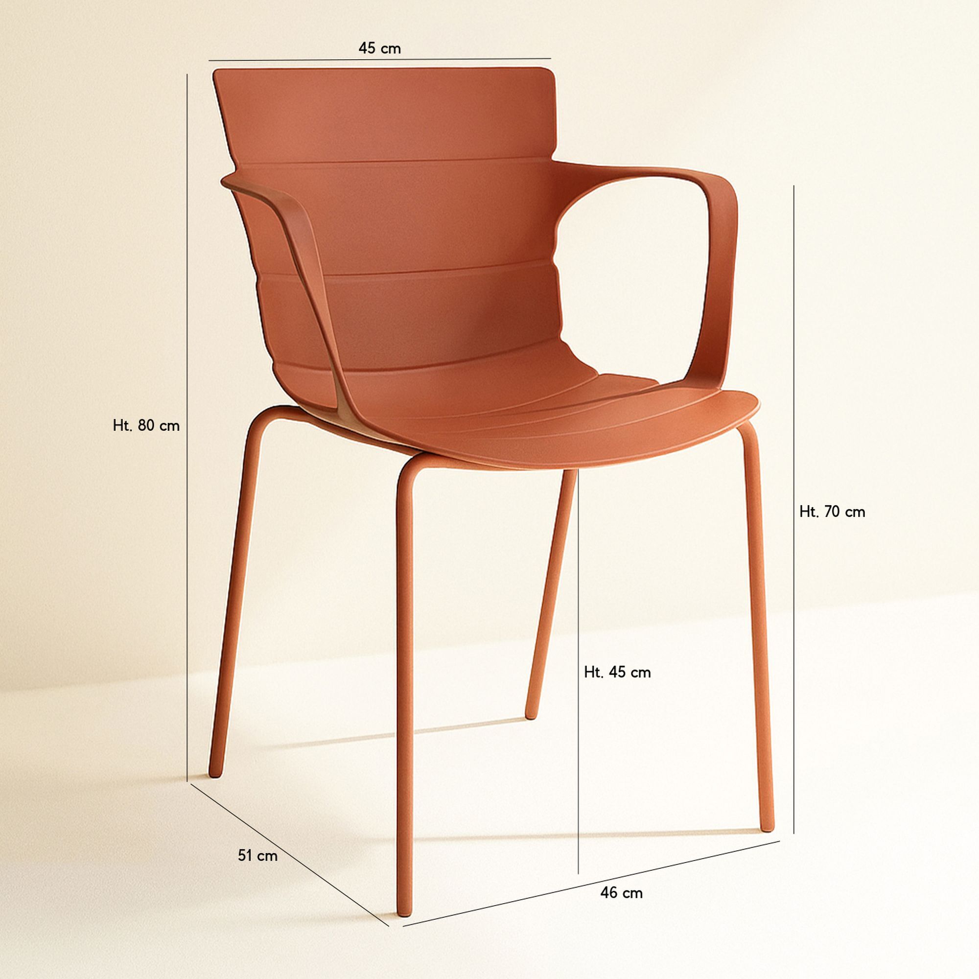 Lot de 4 fauteuils de table extérieur en polypropylène et métal brique MONTAUK