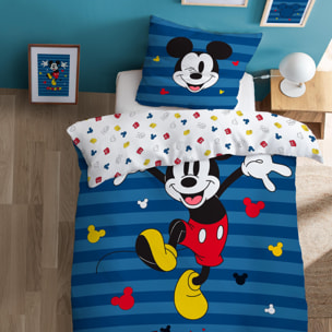 Parure de lit imprimée 100% coton, DISNEY HOME MICKEY STRIPES