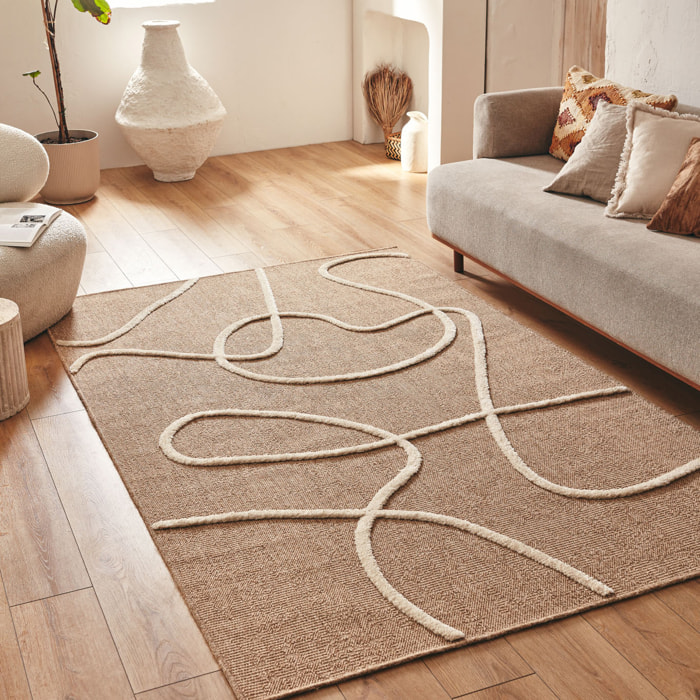 PALMA - Tapis aspect jute à motif ligne en relief - Blanc