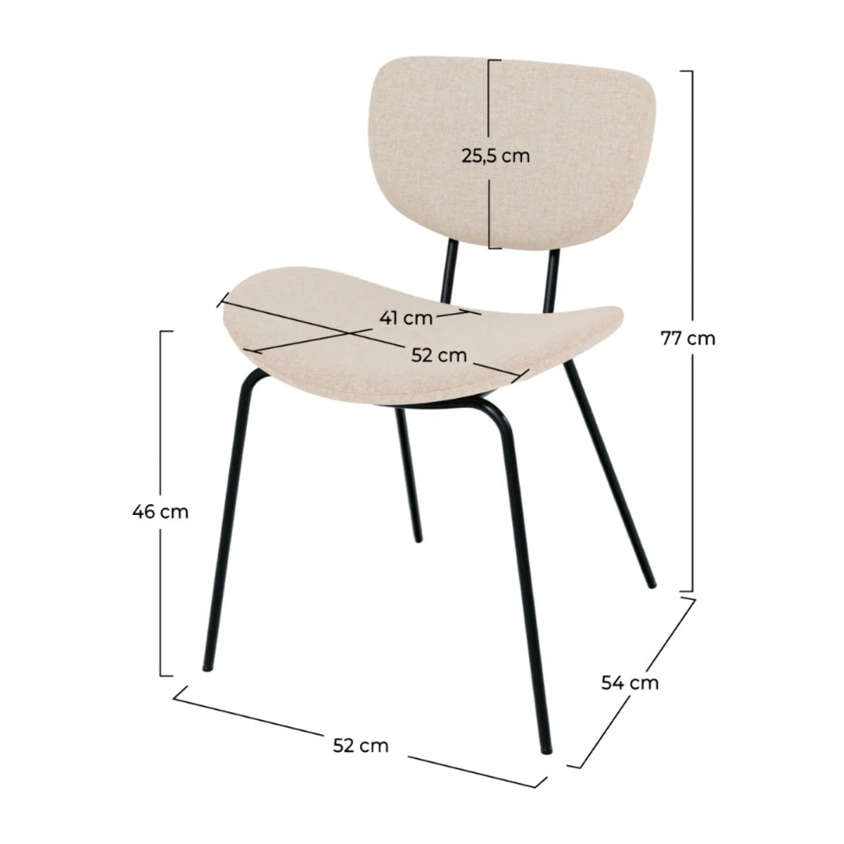 Lot de 2 chaises en tissu beige et pieds en métal noir - Verner