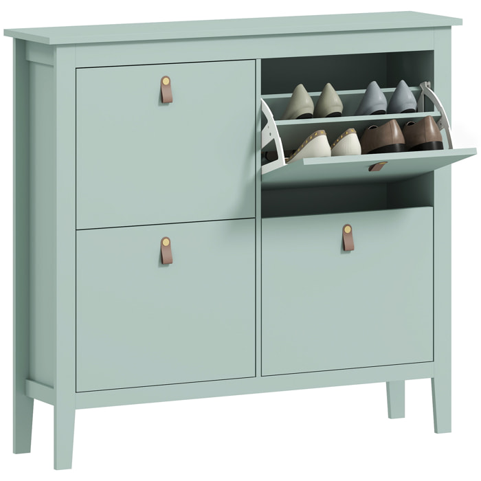 Zapatero Estrecho 4 Puertas, Zapatero Entrada Recibidor, Estantes Ajustables, Tiradores de PU, para 20 Pares de Zapatos, para Pasillo, Espacios Reducidos, 105x24x95,5 cm, Verde Claro