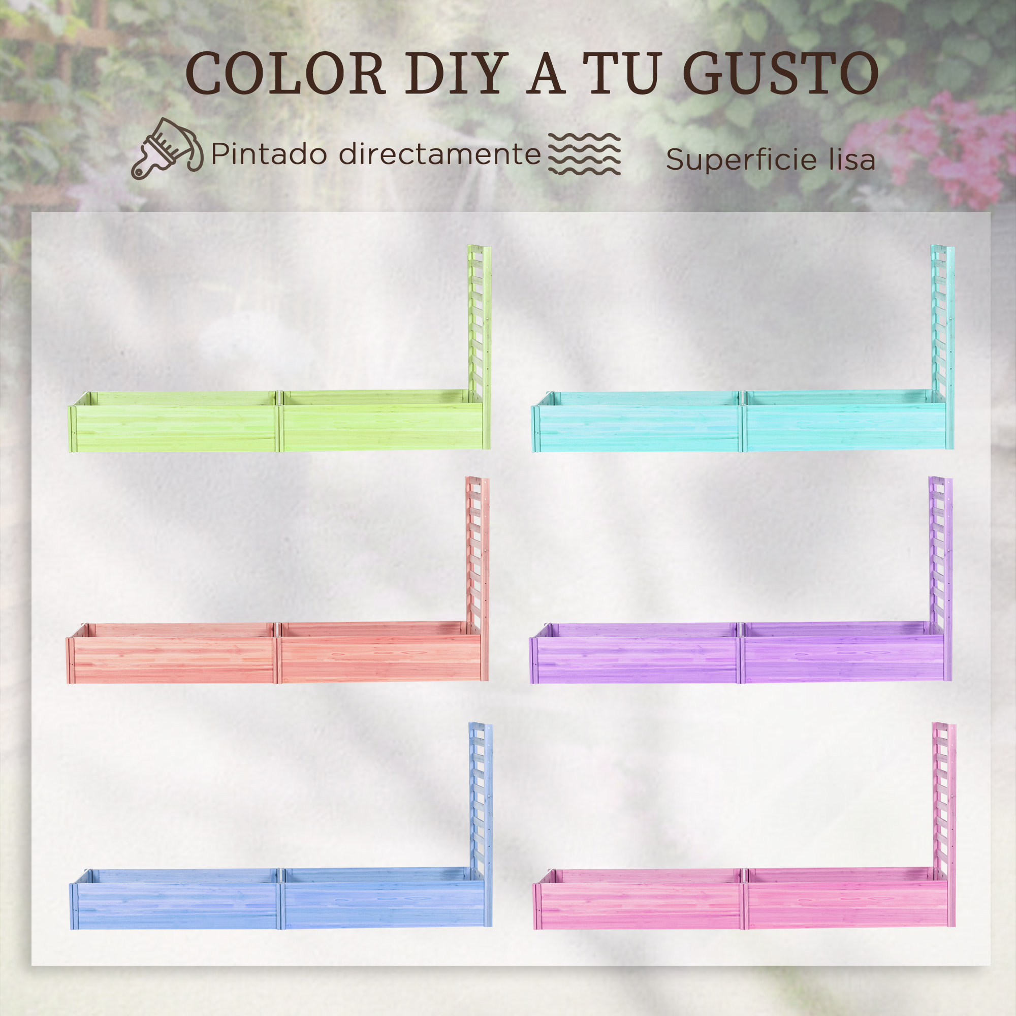 Jardinera Exterior Grande de Madera Jardinera con Celosía para Plantas Trepadoras y 2 Cajas de Cultivo para Patio Terraza Balcón 230x60x110 cm Natural