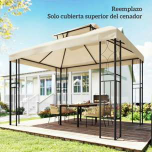Techo de Repuesto para Cenador, 4x3 m, Cubierta de Repuesto con Techo Doble, 10 Orificios de Drenaje y Protección UV, SOLO Toldo de Recambio para Pabellón Gazebo, Blanco Crema