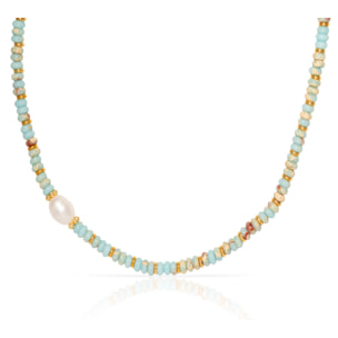 Collar de piedras Shou shan, perla blanca natural y cierre de mosquetón.