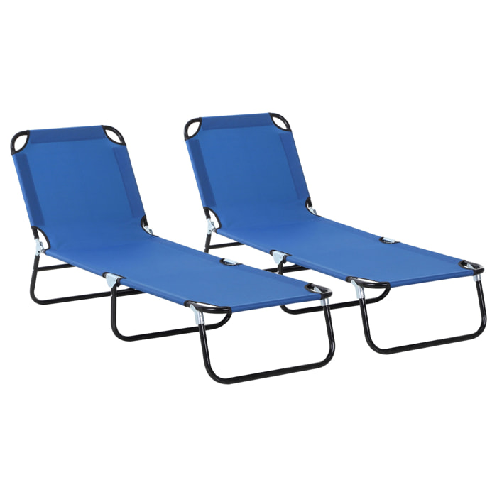 Conjunto de 2 Tumbonas Plegables Tumbonas de Jardín Reclinables con Respaldo Ajustable en 5 Niveles Carga 120 kg para Terraza Piscina 188x56x28 cm Azul