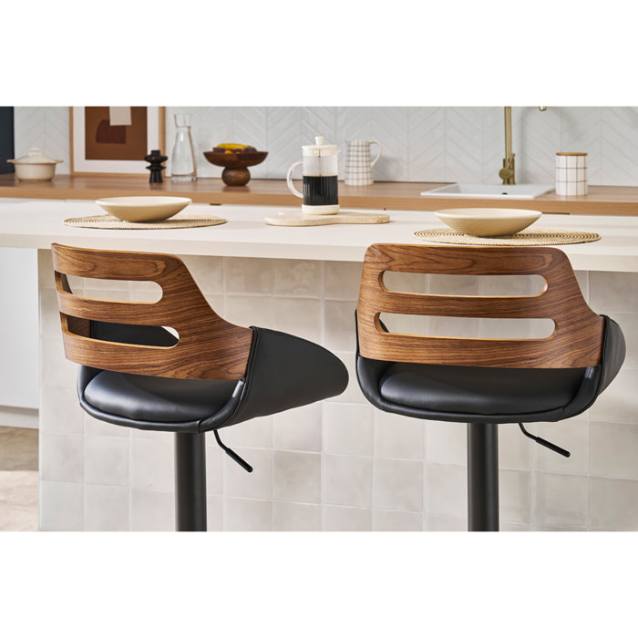 Tabouret de bar relevable design noir et noyer PERNIK