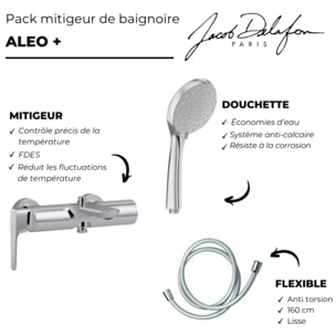 Pack mitigeur bain douche Aléo+ + douchette Awaken + flexible lisse 160 cm
