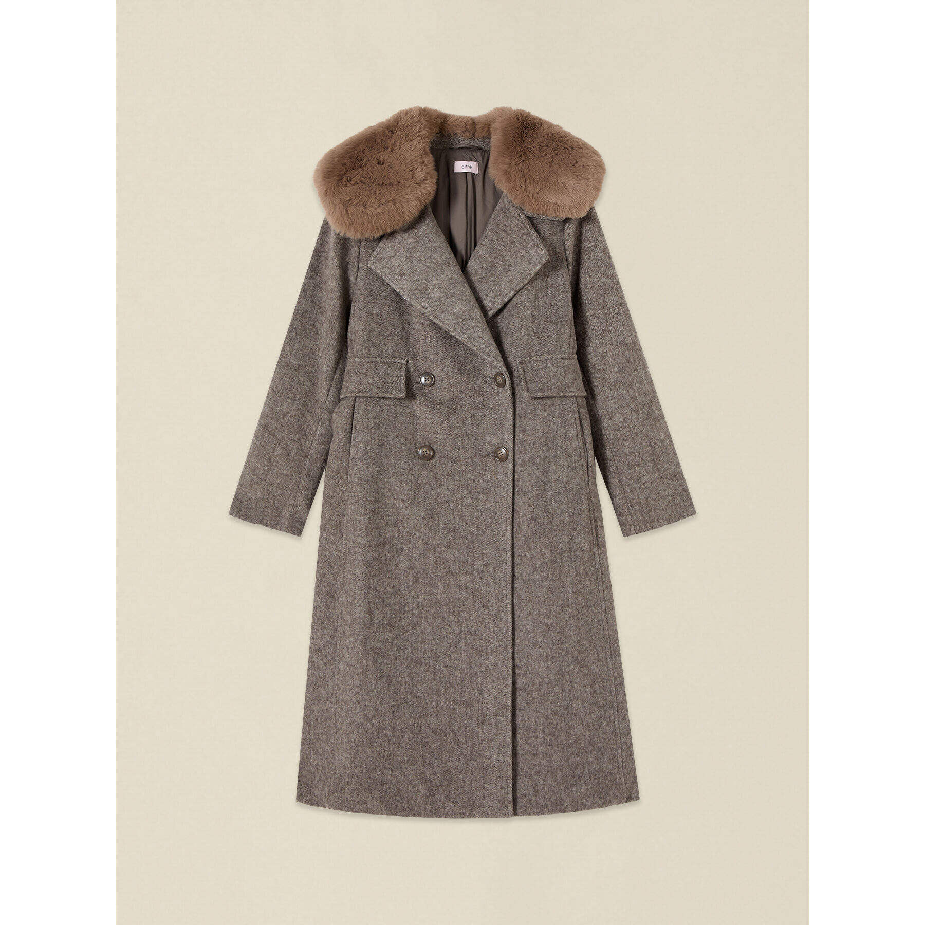 Oltre - Cappotto doppiopetto mélange misto lana - Beige