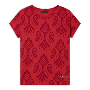 T-shirt floreale in jersey con maniche a kimono