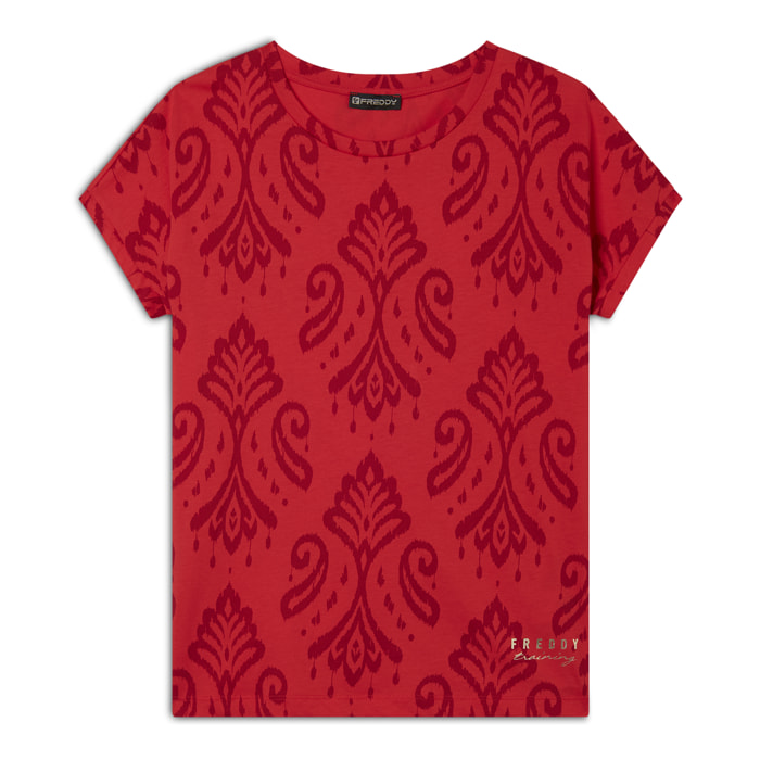 T-shirt floreale in jersey con maniche a kimono