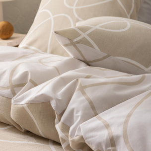 Parure de lit 3 pièces en coton relief trait design housse + taies - Naturel
