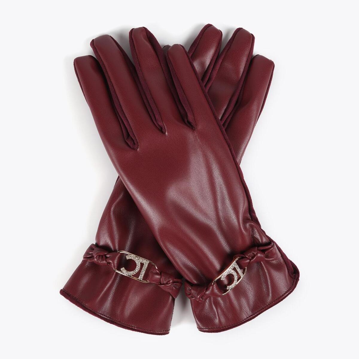 Guanti effetto pelle con bracciale logo ovale