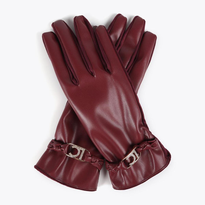 Guanti effetto pelle con bracciale logo ovale