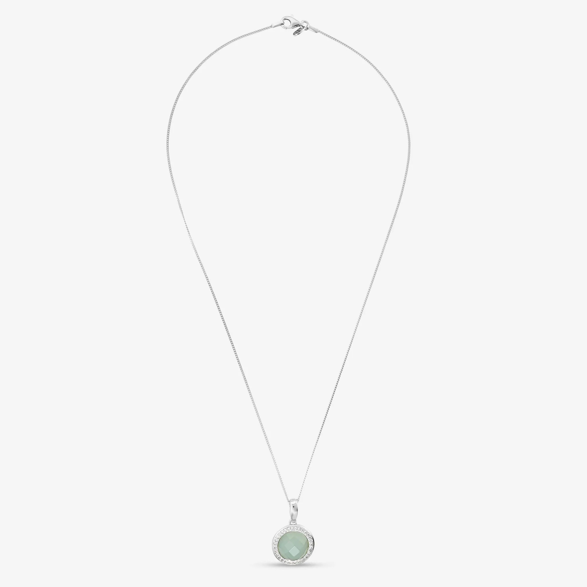 Collana in Argento 925 con Pendente Tondo in Quarzo Rosa e Cubic Zirconia