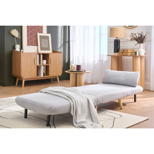 Fauteuil convertible scandinave en tissu gris clair et bois clair AMIKO