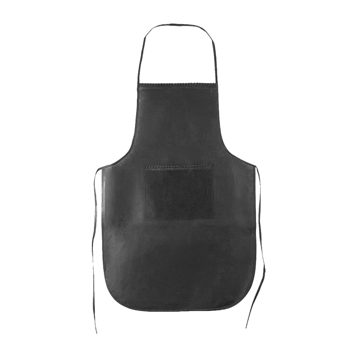 Chef, grembiule con tasca frontale e nastri regolabili. Tagliato sopra il ginocchio.
