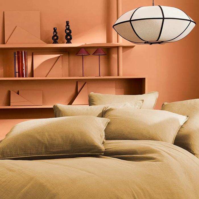 Lot de 2 taies gaze de coton lavé uni marron Malia houblon