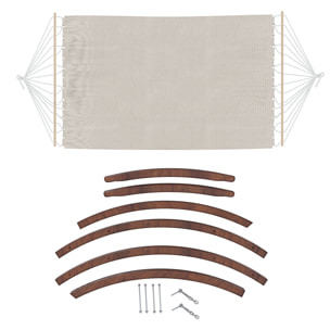 Amaca Da Giardino Supporto Legno Robusto Telo Cotone Resistente Portata Max 150 Kg Esterno Terrazzo Balcone Piscina Design 320 x 100 x 100 Cm Beige
