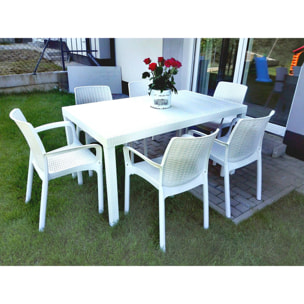 Tavolo da esterno Adila, Base per picnic, Piano da pranzo da giardino, Banco outdoor multiuso, Made in Italy, 150x90 h74 cm, Bianco