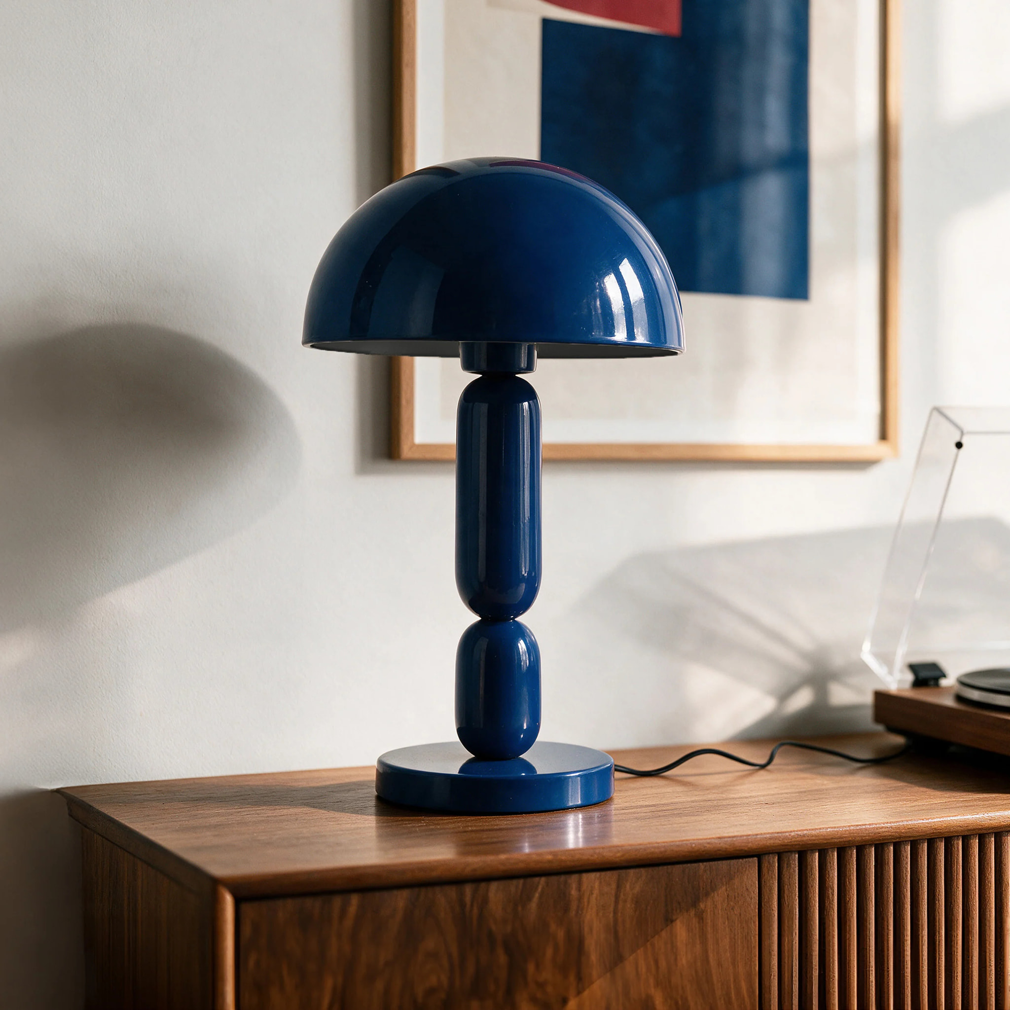 Lampe en bois et métal bleu foncé - Romy