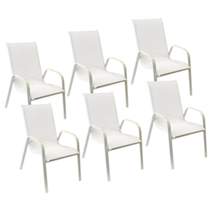 Lot de 6 chaises MARBELLA en textilène blanc - aluminium blanc