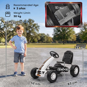 AIYAPLAY Kart Pedales para Niños de +3 Años, Go Kart con Asiento Ajustable, Volante, Freno Manual, Marco de Aluminio y Acero, Carga 30 kg, Blanco