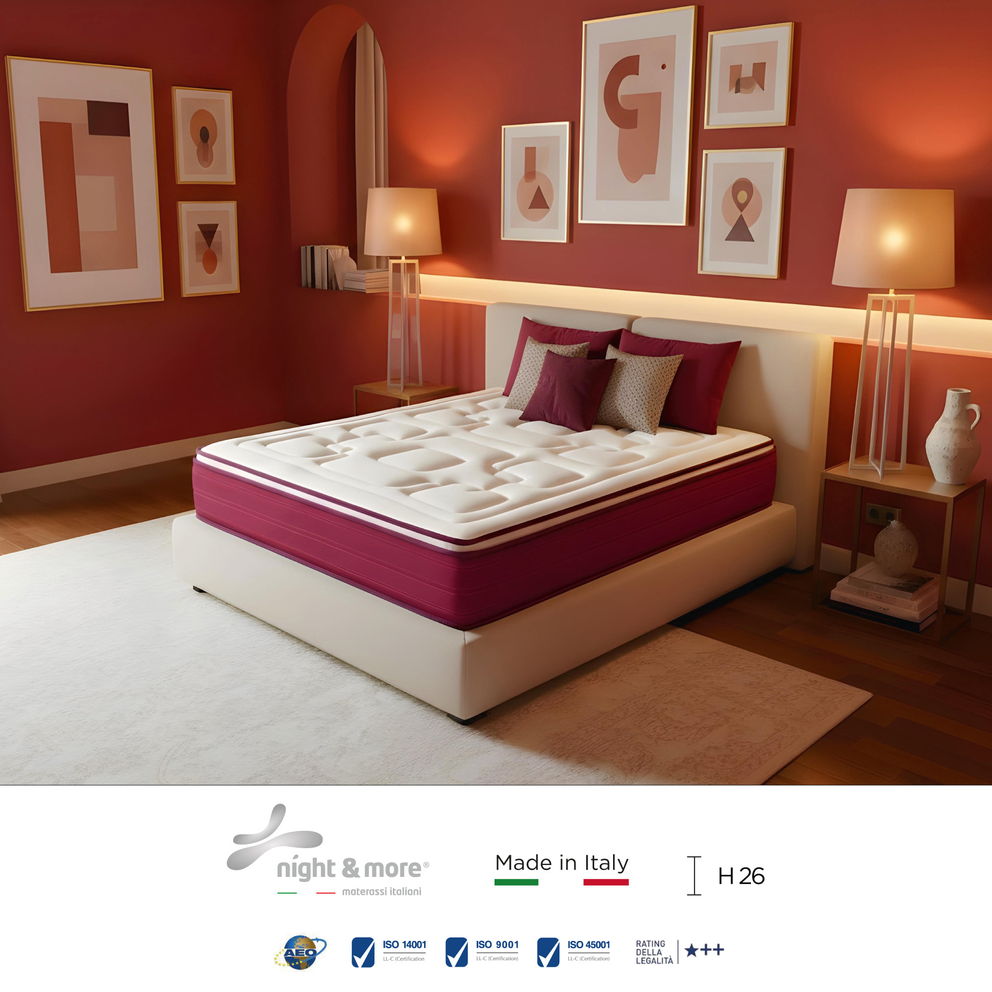 Materasso "Edith" a molle insacchettate e 2cm memory H26 cm 140x200