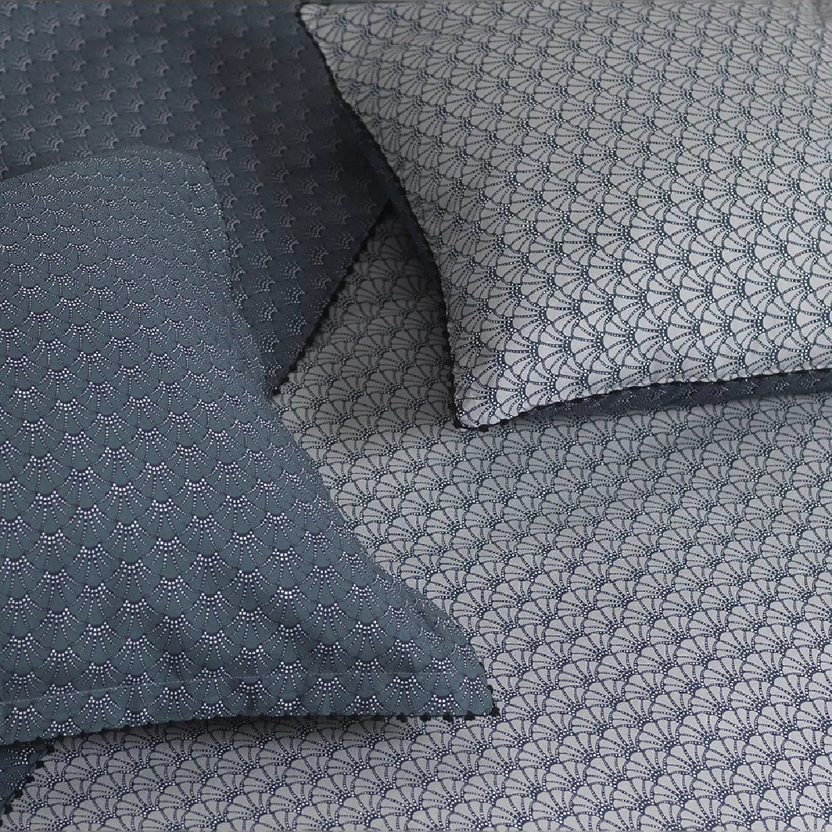 Taie d'oreiller percale de coton imprimé bleu gris Osaka givre