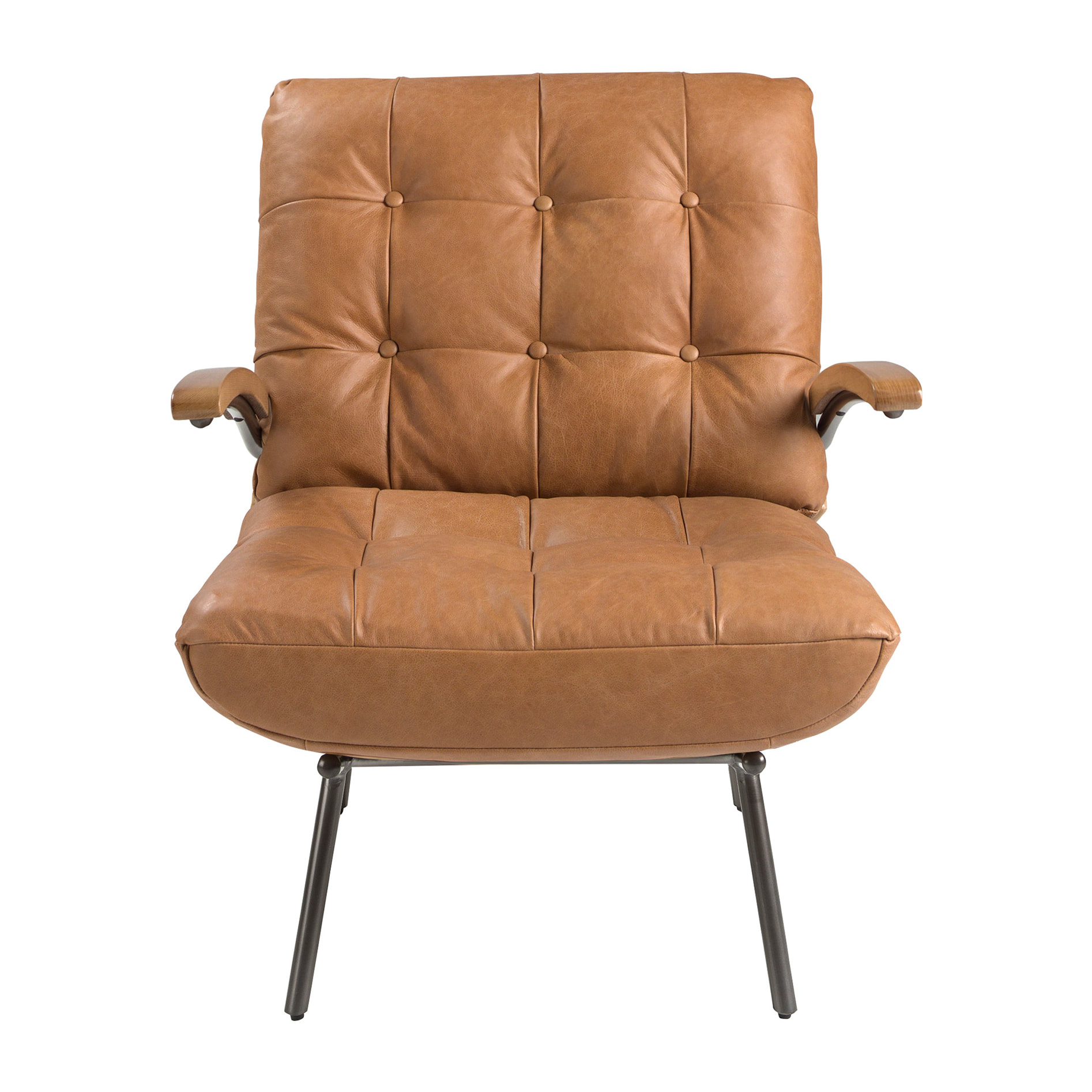 Sillón Angel Cerdá con reposabrazos con asiento y respaldo tapizados en piel de origen vacuno en marrón patas de acero inoxidable oscurecido 70x91x80cm