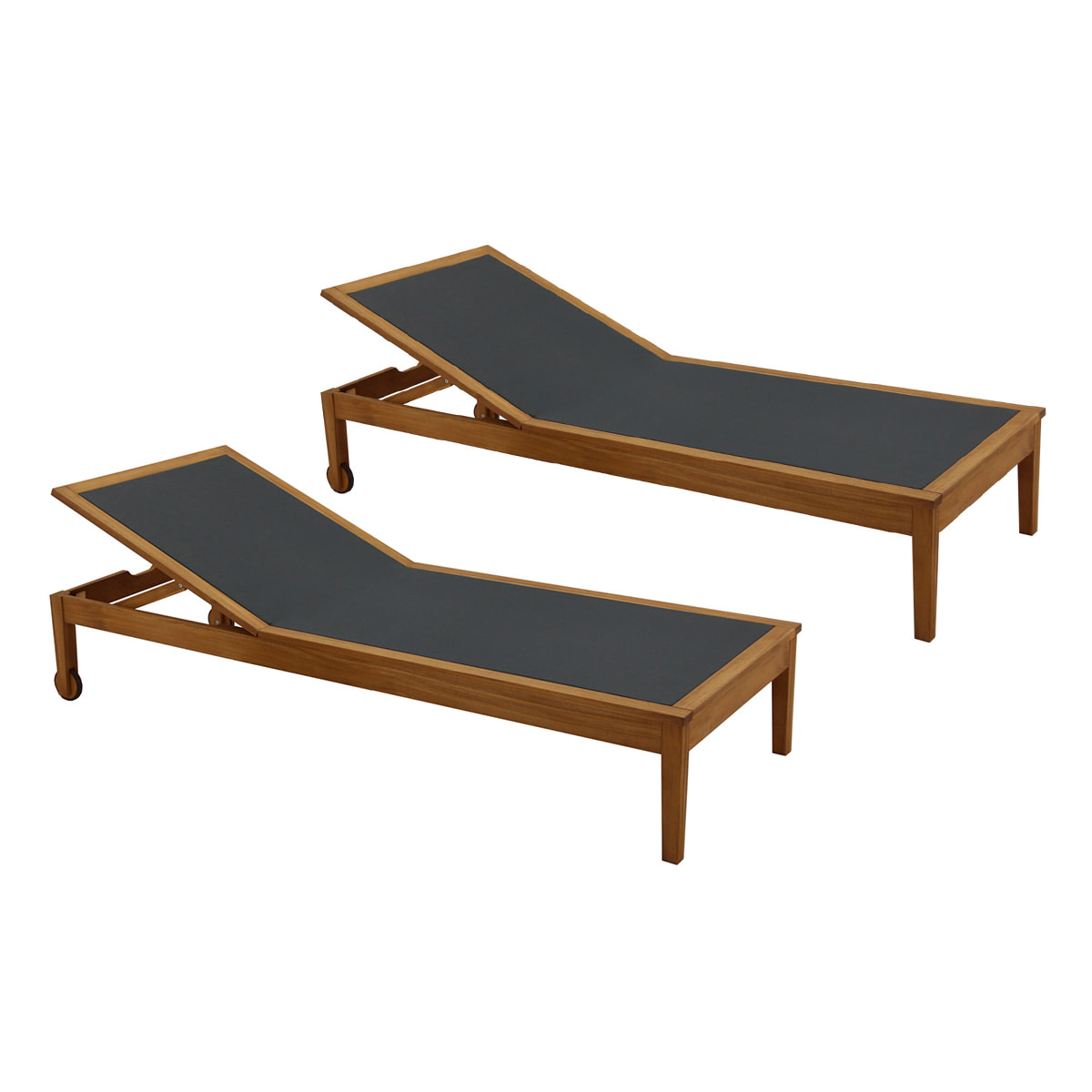 Bains de soleil gris foncé et bois massif (lot de 2) NAVEEN