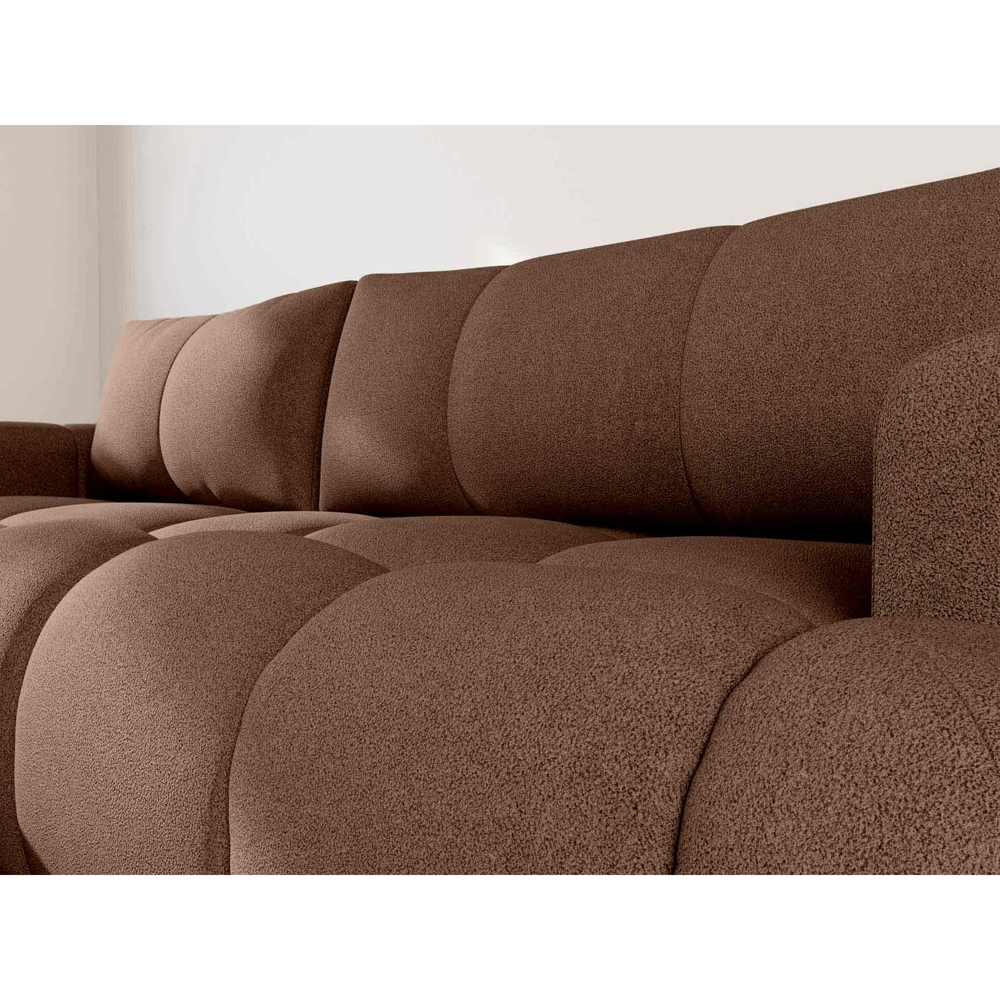 Yulin - Canapé d'angle gauche 4 places convertible avec coffre en tissu bouclette - Rouille
