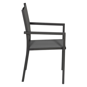 Lot de 8 chaises en aluminium anthracite - textilène gris