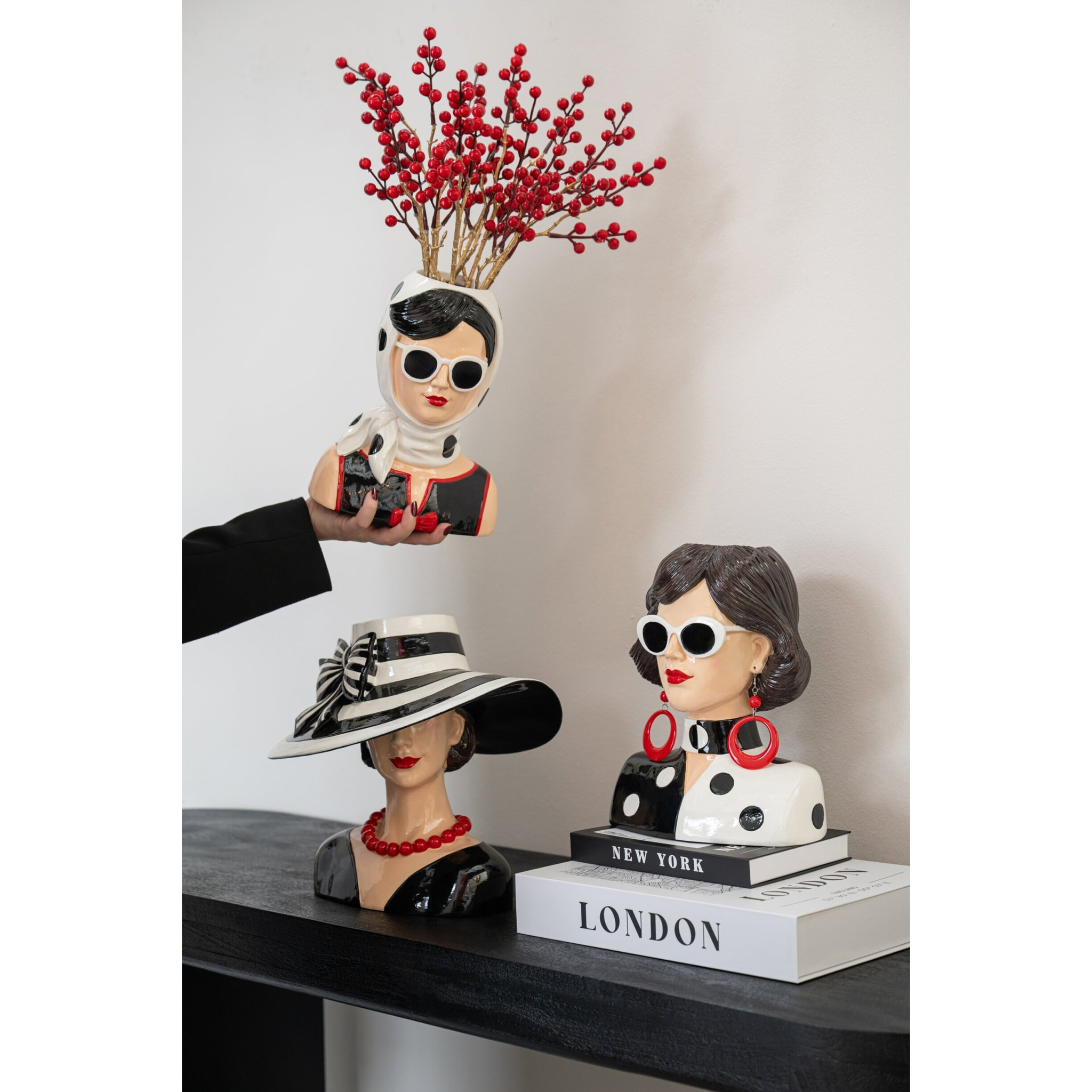 J-Line Vase femme - résine - noir/blanc