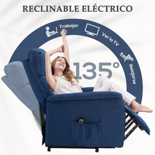 Sillón Relax Reclinable Eléctrico Sillón Levanta Personas con Mando a Distancia y Bolsillo Lateral Sillón Elevador para Salón Dormitorio Azul Oscuro