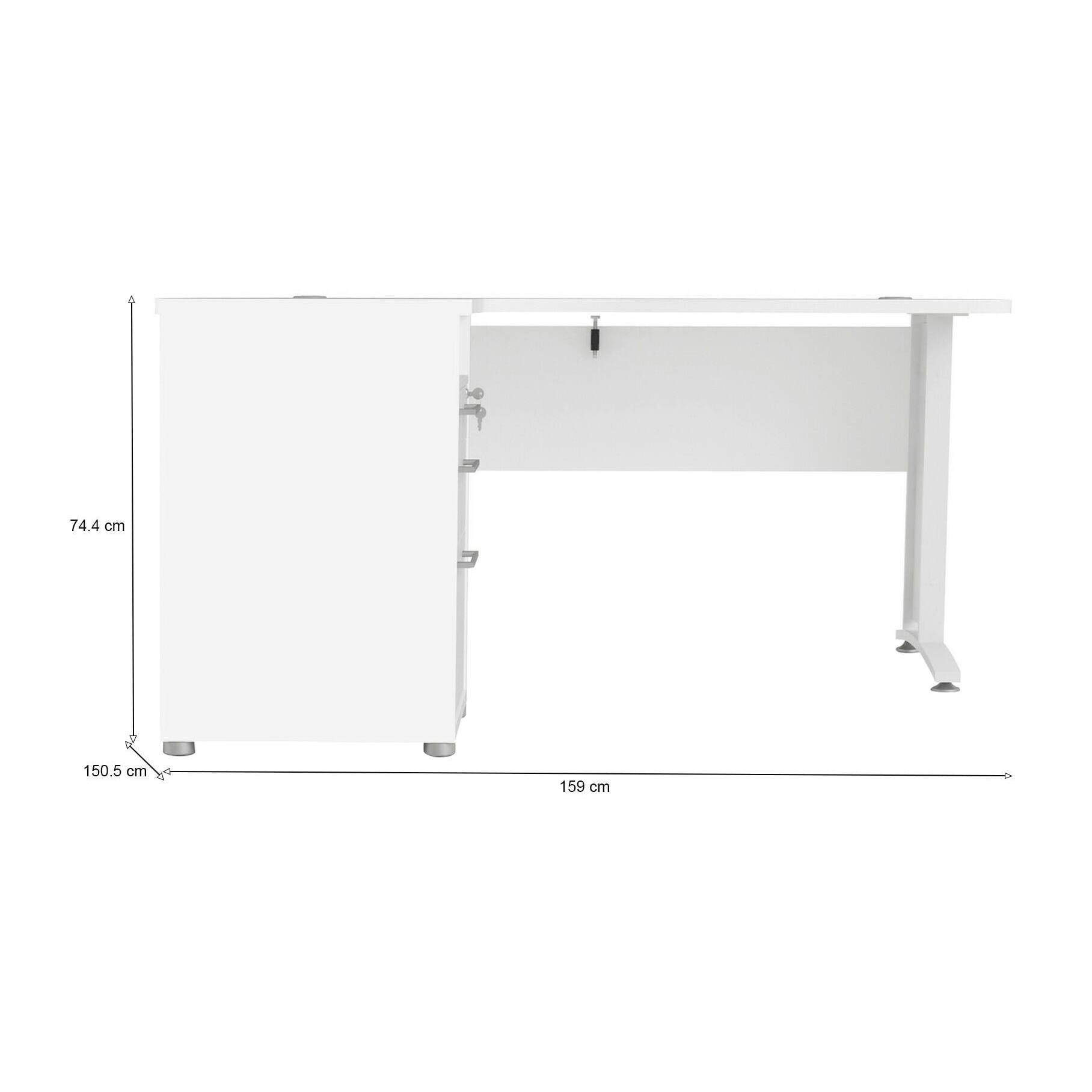 Scrivania Alfango, Scrittoio multiuso, Tavolo per ufficio porta PC, Piano di lavoro, 159x151 h75 cm, Bianco