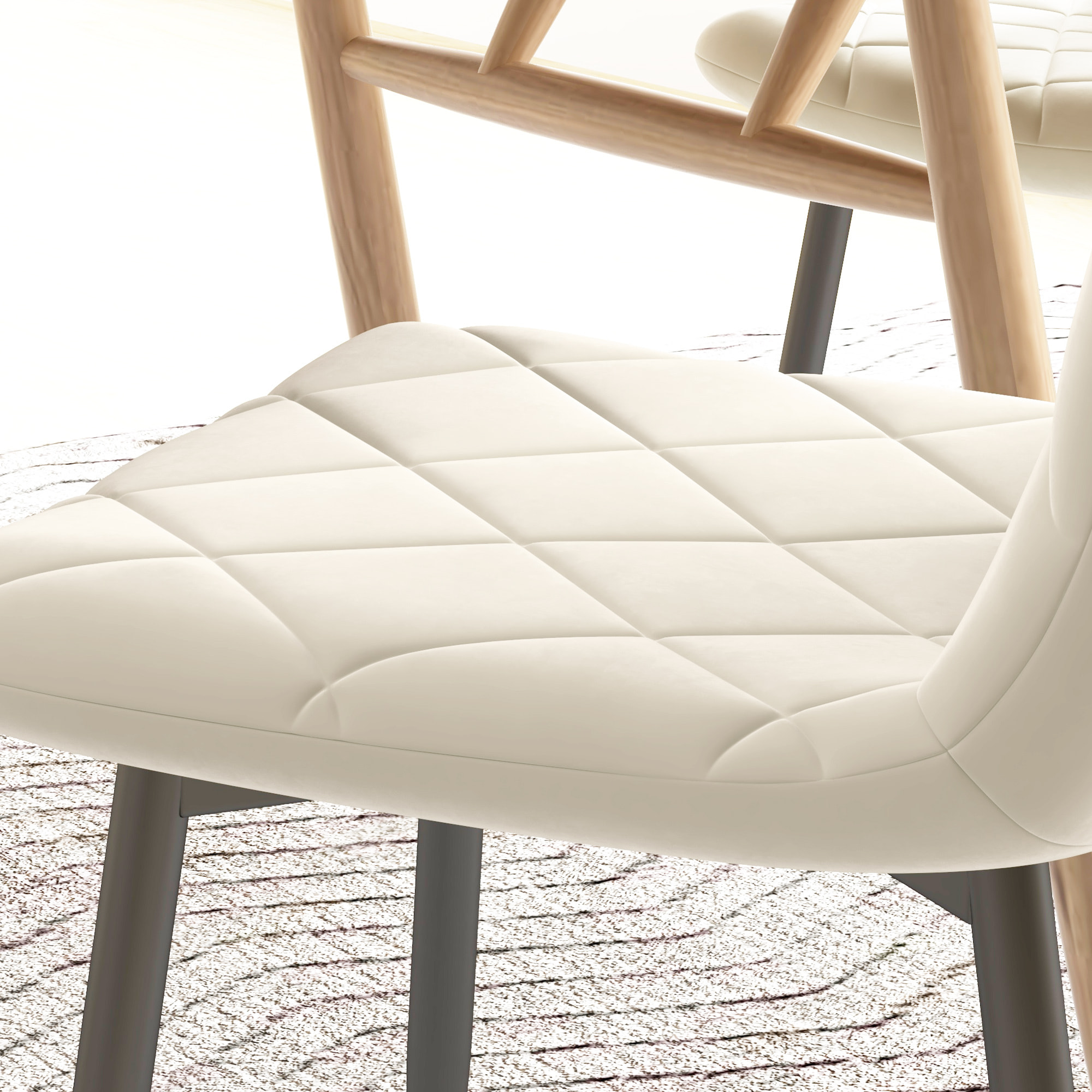 Lot de 4 chaises velours - chaises de salle à manger design Chesterfield - beige clair