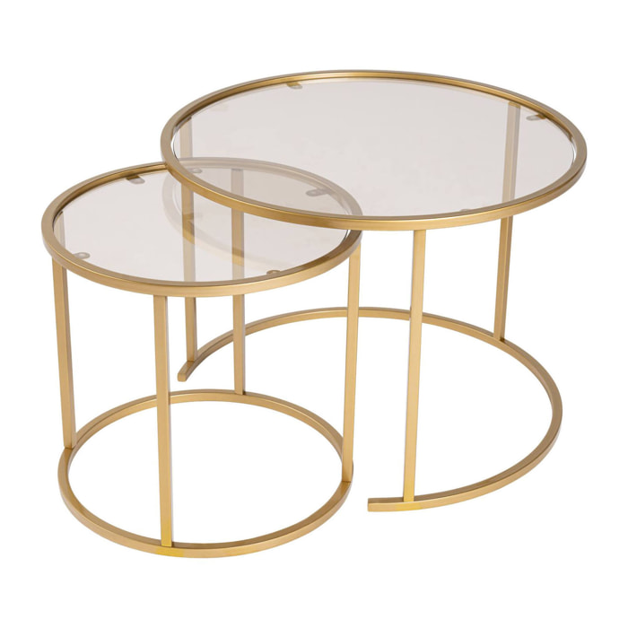 Set di 2 tavolini da salotto Xaden, Tavolo basso da caffè, Portariviste per divano, Ripiano da soggiorno, 60x60 h43 cm, Oro e Bronzo