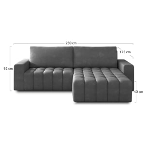 Cordova - canapé d'angle droit 4 places convertible avec coffre en velours - Gris foncé