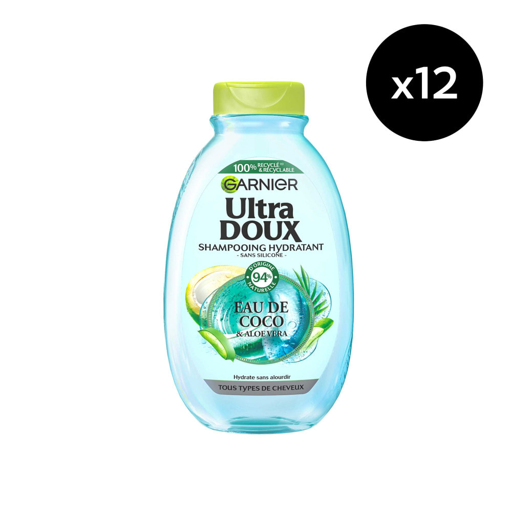 Lot de 12 - Garnier Ultra Doux Shampooing Hydratant eau de coco 300ml