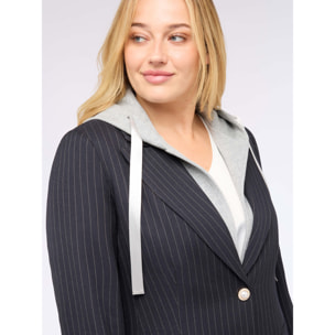 Fiorella Rubino - Blazer gessato con cappuccio in felpa staccabile - Blu