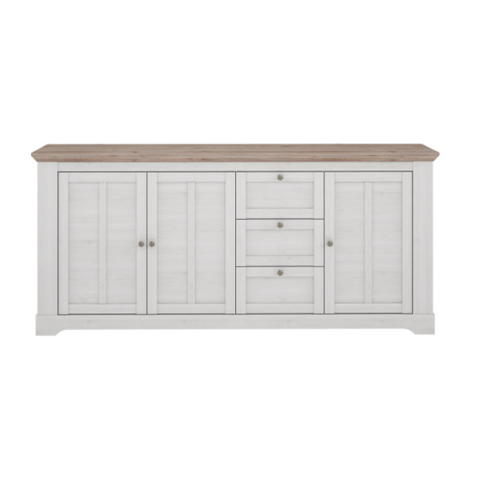 Buffet en bois effet chêne clair blanchi L204cm - ILONA