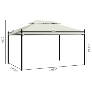 de Jardín 4x3 m, Pabellón de Jardín Gazebo con Doble Techo, 4 Cortinas, Marco de Acero, 8 Orificios de Drenaje, Anti-UV, Carpa para Exterior, Terraza, Patio, Blanco Crema