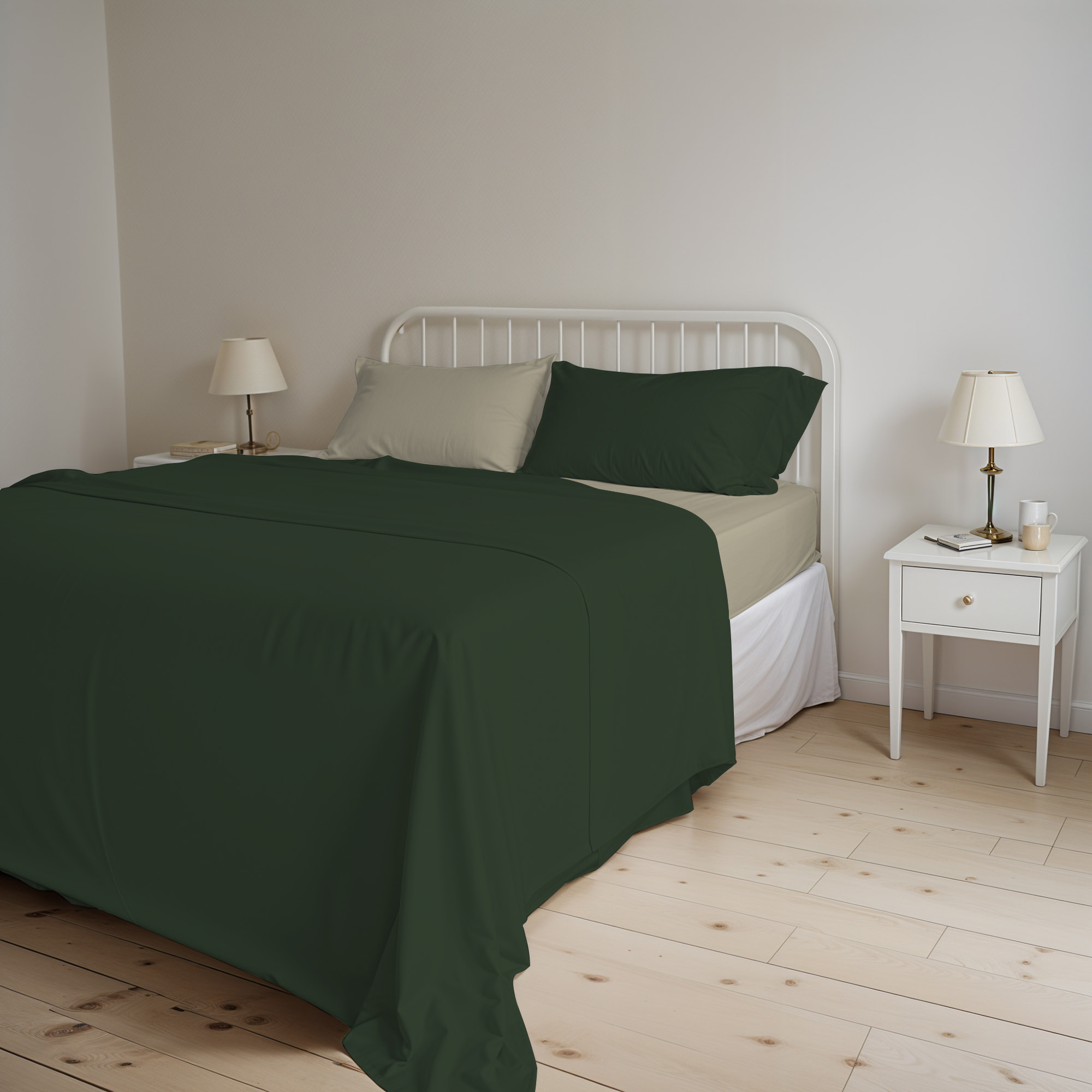 COMPLETO LETTO NATURAL COLOR, 100% Cotone, Made in Italy - VERDE OLIVA/TORTORA