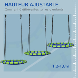 Balançoire nid d'oiseau ronde balançoire panier Ø 100 x 120-180H cm accessoires inclus bleu vert