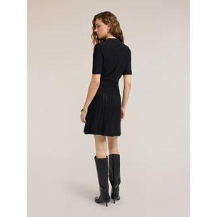 Motivi - Vestido camisero de punto fino con falda plisada - Negro