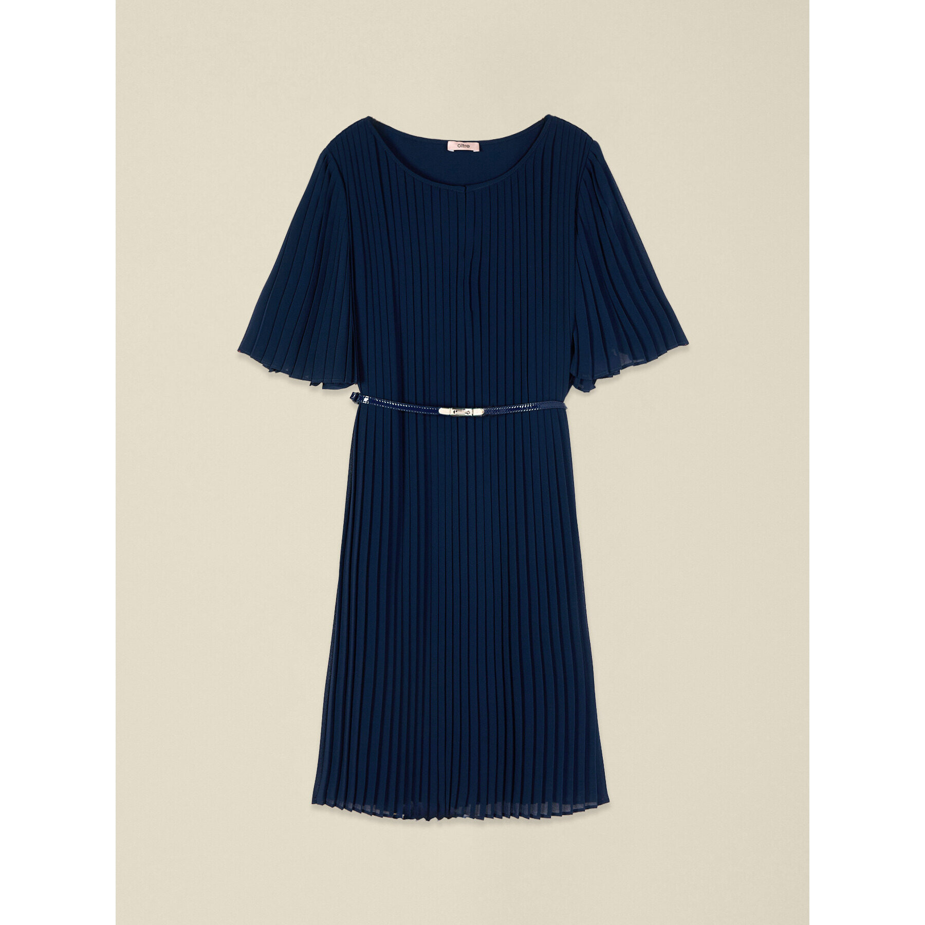Oltre - Vestido corto en georgette plisado - Azul