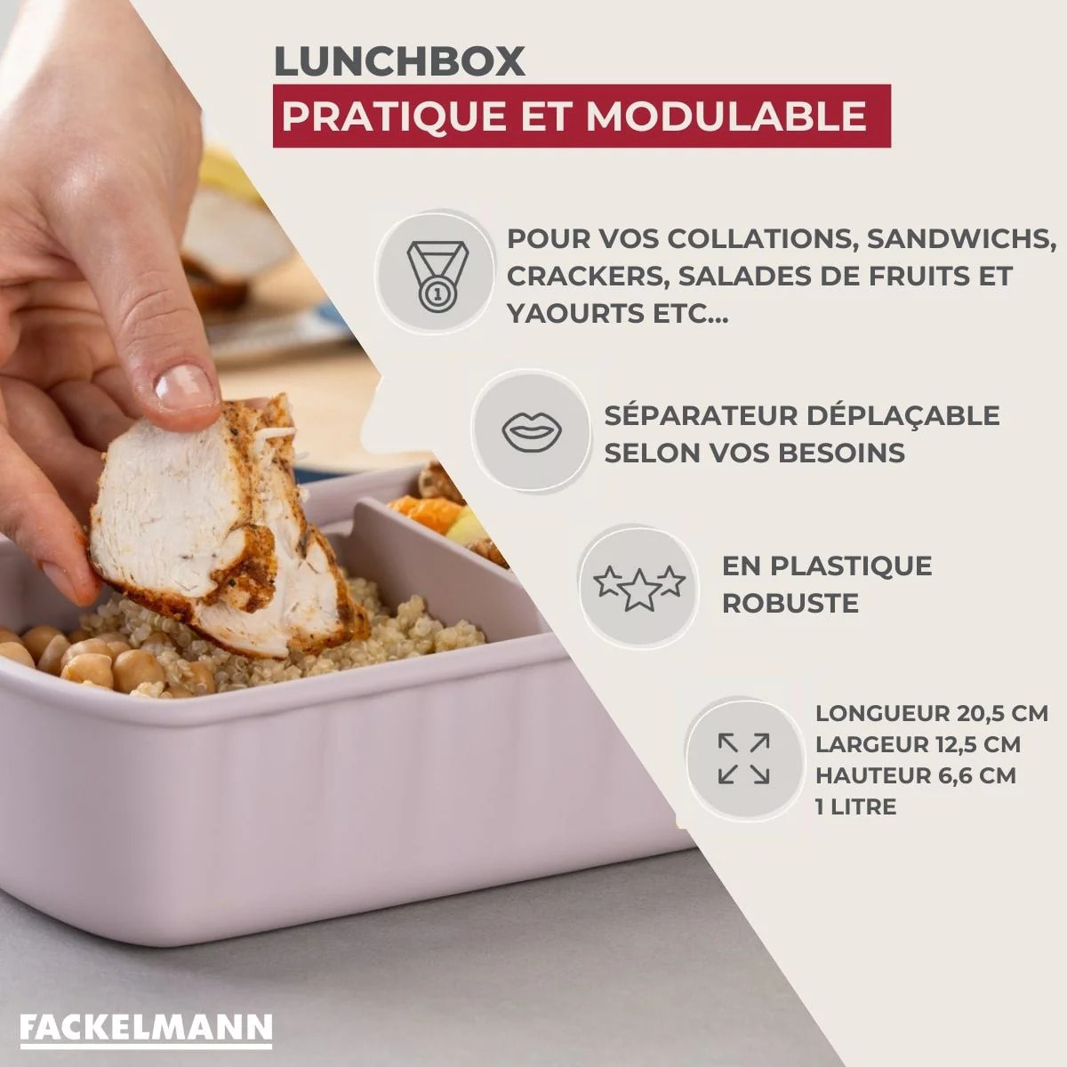 Lunchbox Beige à compartiment réglable sans BPA Fackelmann Storage