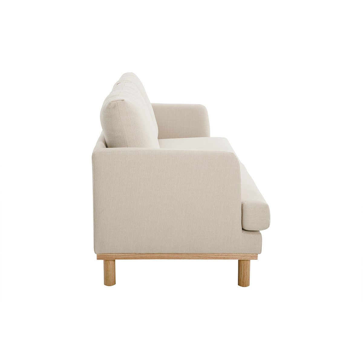 Canapé scandinave 3 places en tissu beige et bois clair HOBART